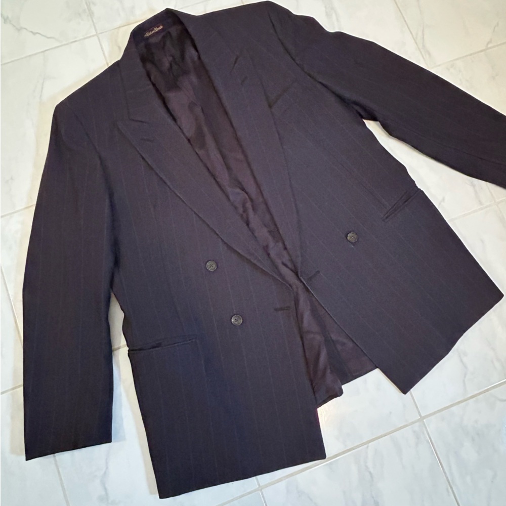 Ralph Lauren Navy Pinstripe Double-Breasted Blazer. Wool!